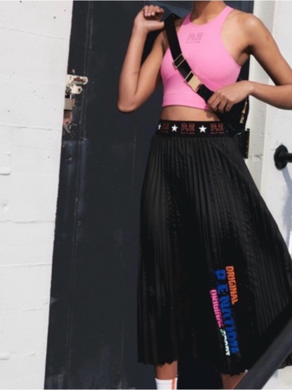 PE nation and H&M - Sporty Black Pleated Skirt with Branded Elastic Waistband
